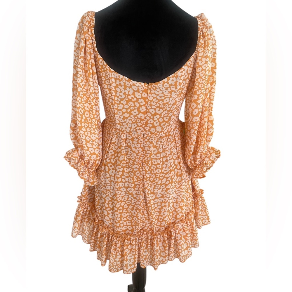 Floral Orange,white,adjustable cris cross cut out,mini,ruffle,Dress Large - Picture 4 of 7